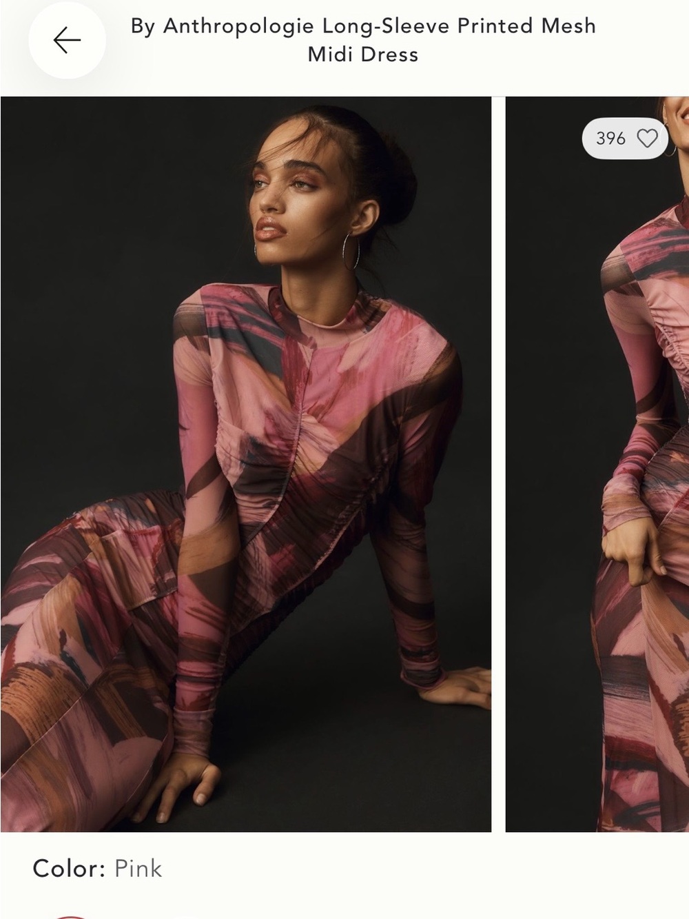 Anthropologie Pink & Brown Abstract-Print Mesh Midi Dress